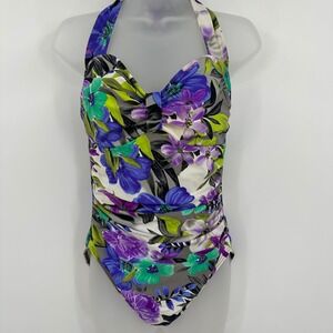 Magic Suit Floral Halter One Piece Swimsuit Ruched Bathing Suit Women's 8 Medium